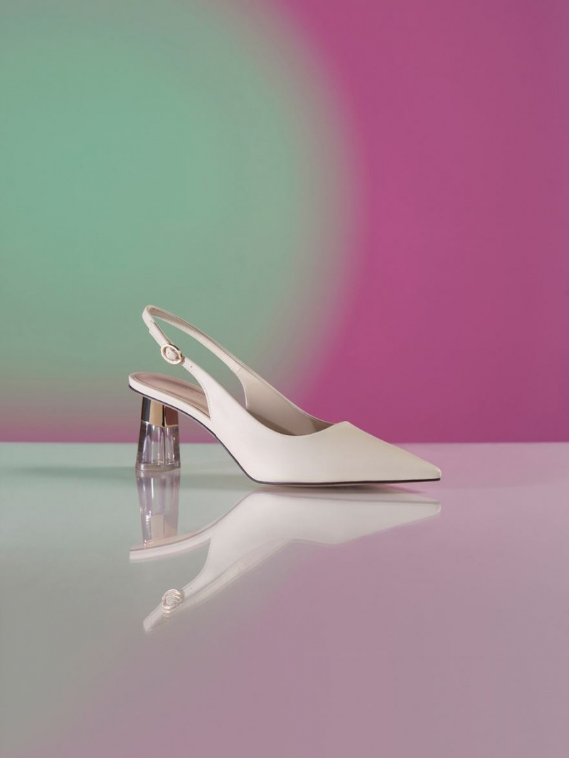 Γοβεσ Charles And Keith See-Through Trapeze Heel Slingback ασπρα | 43157-RVQT