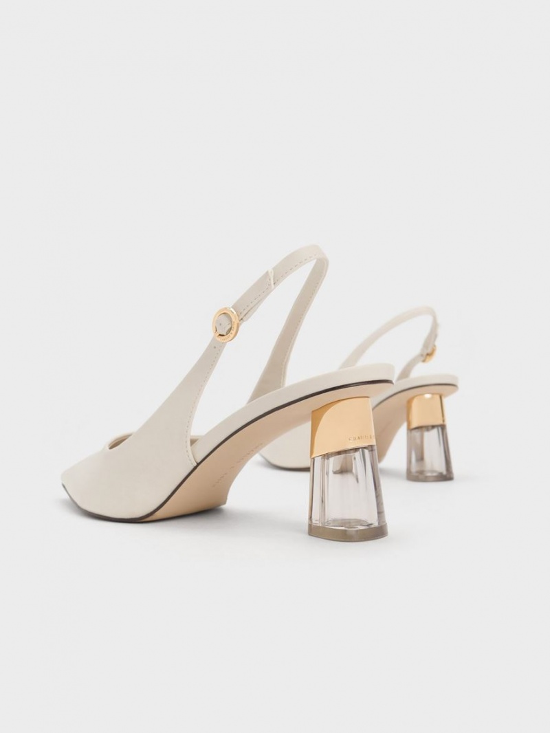 Γοβεσ Charles And Keith See-Through Trapeze Heel Slingback ασπρα | 43157-RVQT