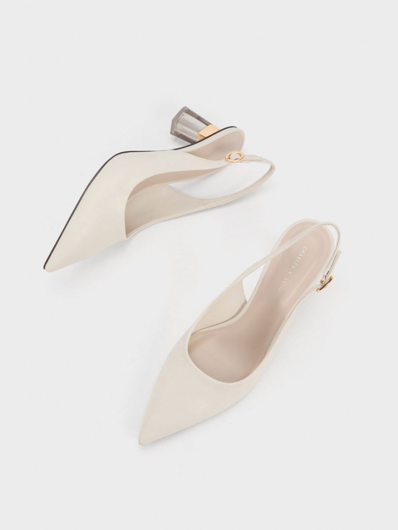 Γοβεσ Charles And Keith See-Through Trapeze Heel Slingback ασπρα | 43157-RVQT