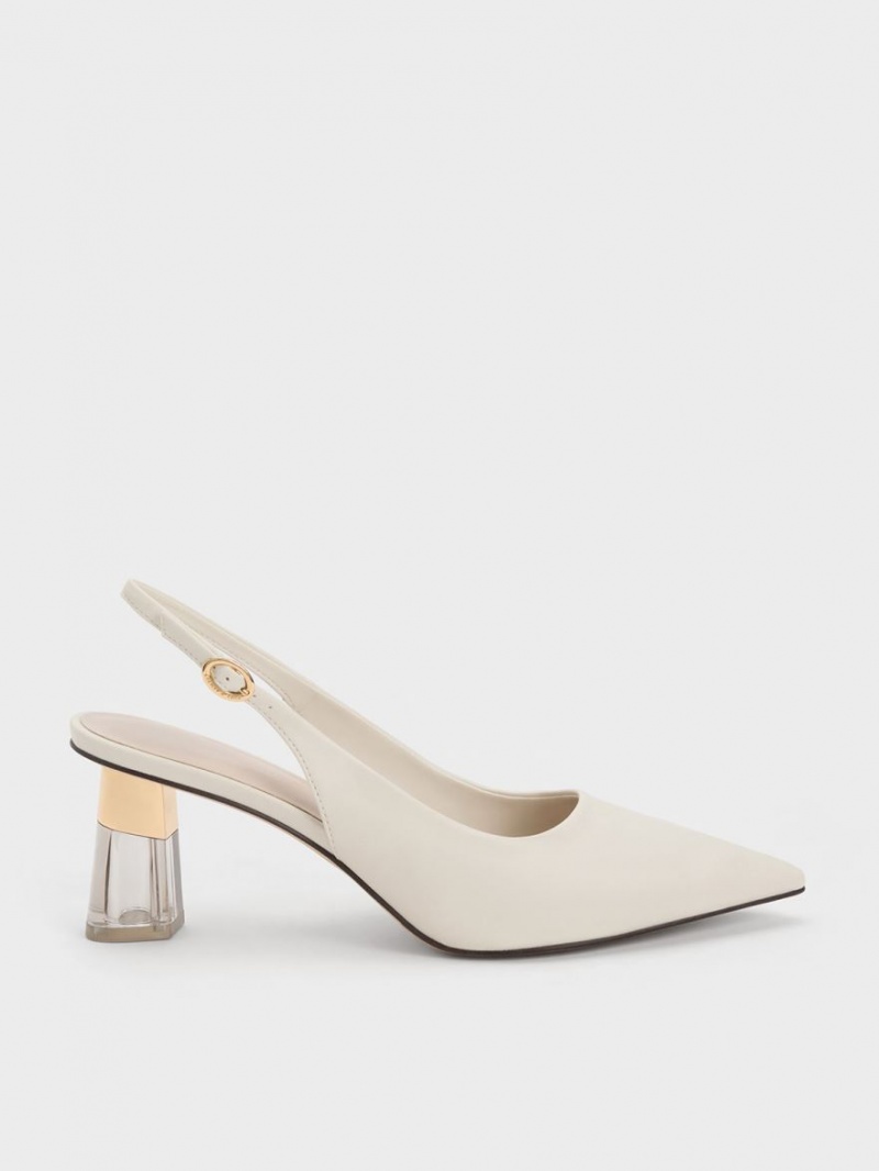 Γοβεσ Charles And Keith See-Through Trapeze Heel Slingback ασπρα | 43157-RVQT
