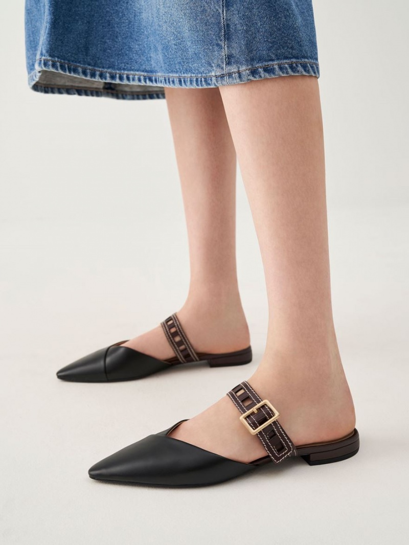 Γοβεσ Charles And Keith Sepphe Cut-Out λουρακια φλατ Mule μαυρα | 78524-ABSU