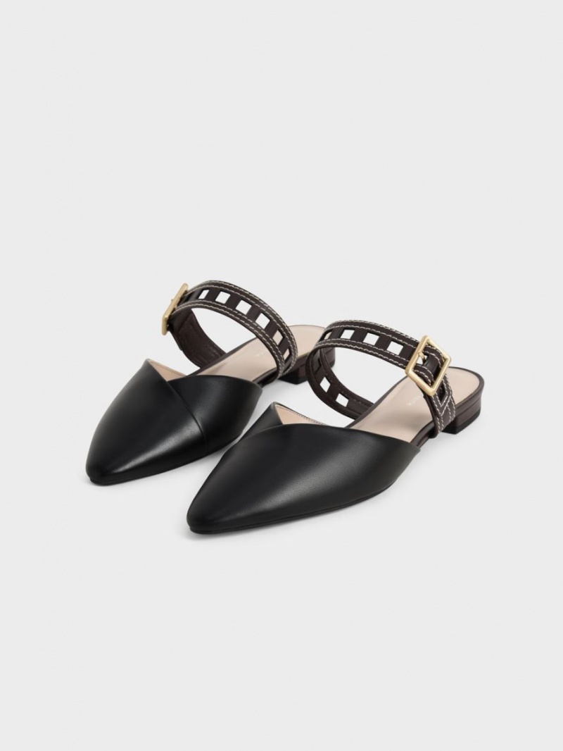 Γοβεσ Charles And Keith Sepphe Cut-Out λουρακια φλατ Mule μαυρα | 78524-ABSU