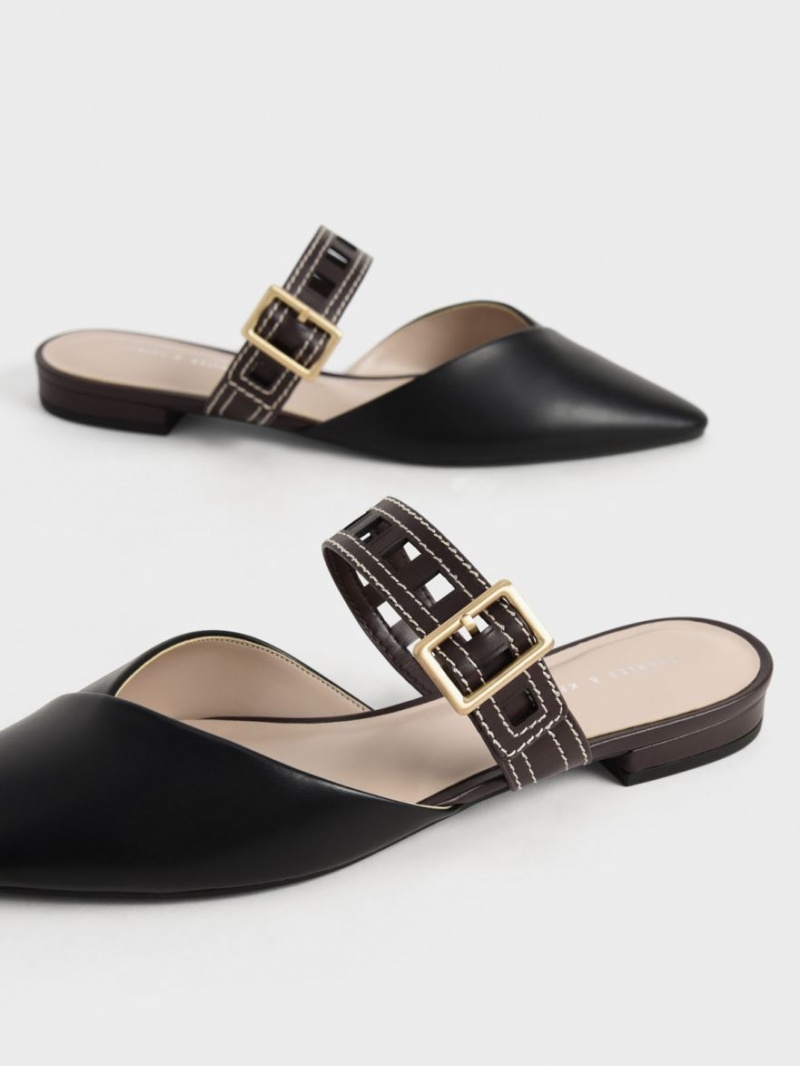 Γοβεσ Charles And Keith Sepphe Cut-Out λουρακια φλατ Mule μαυρα | 78524-ABSU