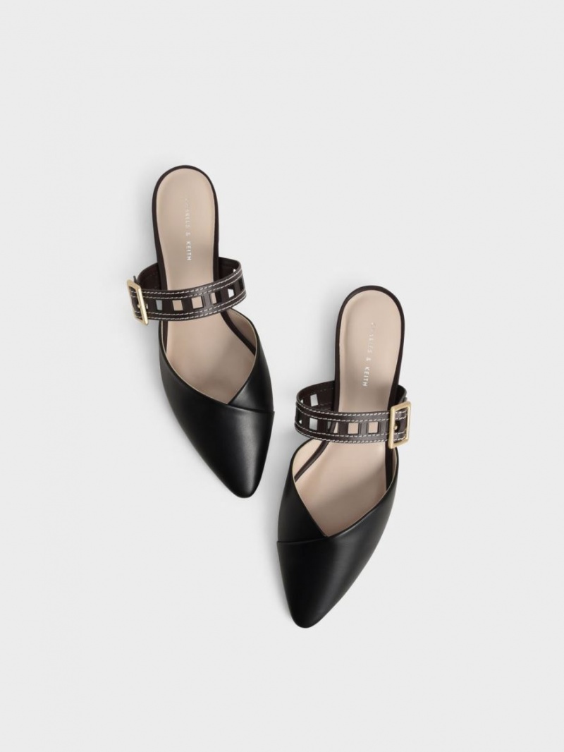Γοβεσ Charles And Keith Sepphe Cut-Out λουρακια φλατ Mule μαυρα | 78524-ABSU