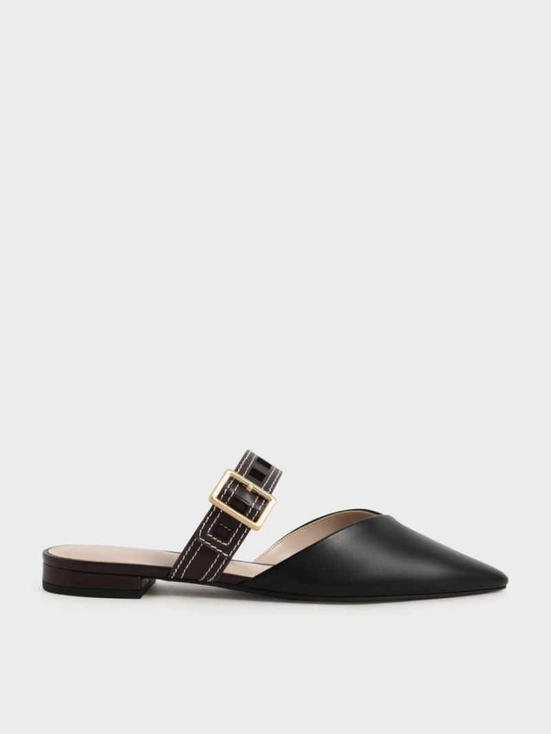 Γοβεσ Charles And Keith Sepphe Cut-Out λουρακια φλατ Mule μαυρα | 78524-ABSU