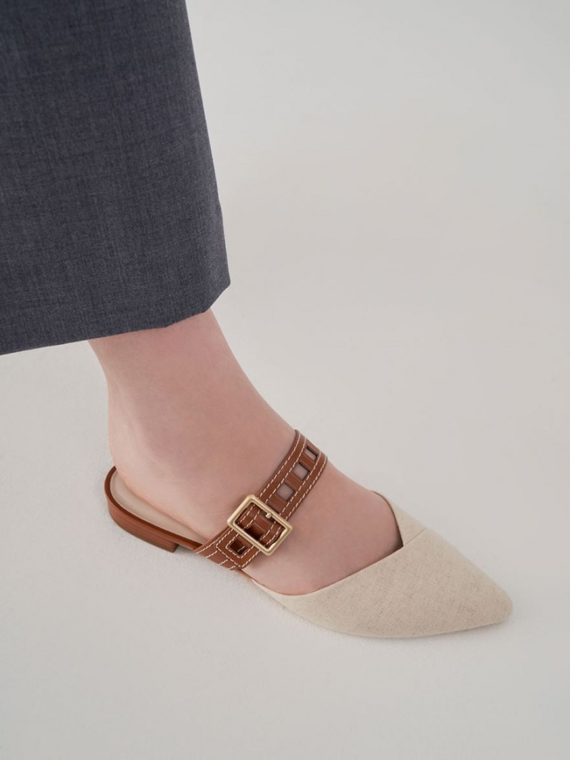 Γοβεσ Charles And Keith Sepphe Cut-Out λουρακια φλατ Mule ασπρα | 49082-HNBK