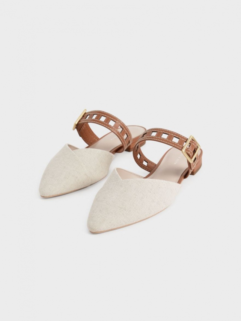 Γοβεσ Charles And Keith Sepphe Cut-Out λουρακια φλατ Mule ασπρα | 49082-HNBK