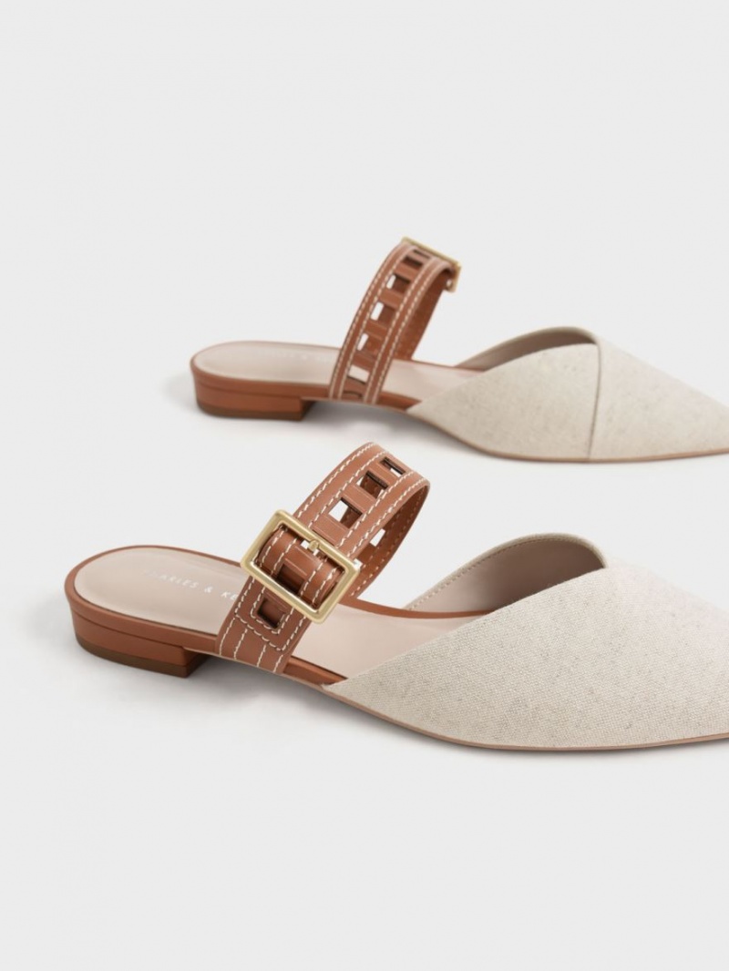 Γοβεσ Charles And Keith Sepphe Cut-Out λουρακια φλατ Mule ασπρα | 49082-HNBK