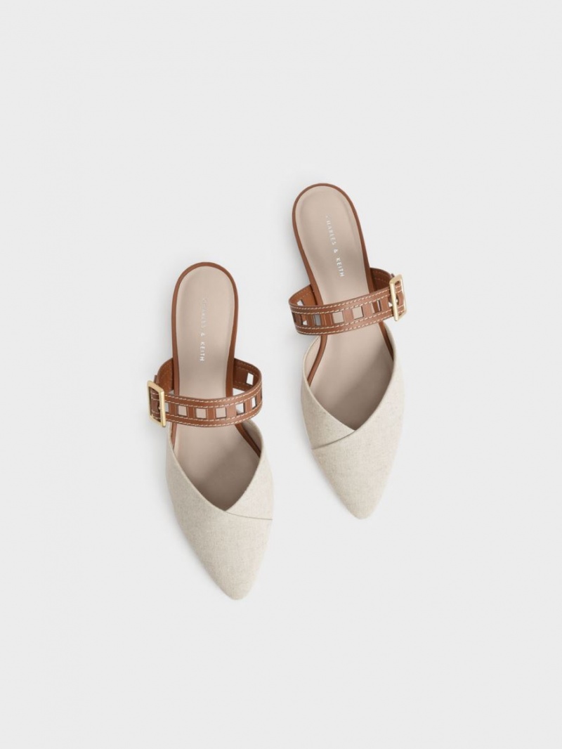 Γοβεσ Charles And Keith Sepphe Cut-Out λουρακια φλατ Mule ασπρα | 49082-HNBK