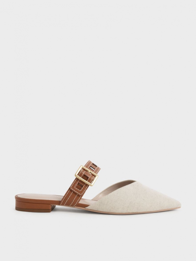 Γοβεσ Charles And Keith Sepphe Cut-Out λουρακια φλατ Mule ασπρα | 49082-HNBK