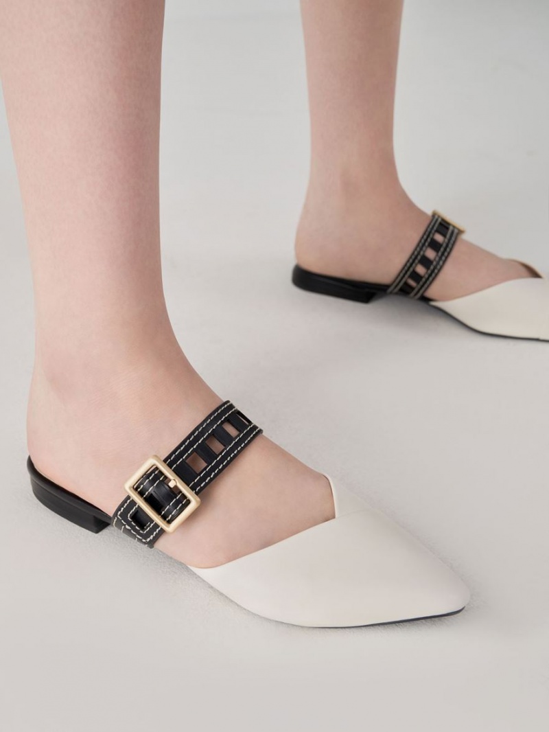 Γοβεσ Charles And Keith Sepphe Cut-Out λουρακια φλατ Mule ασπρα | 41520-NKMO
