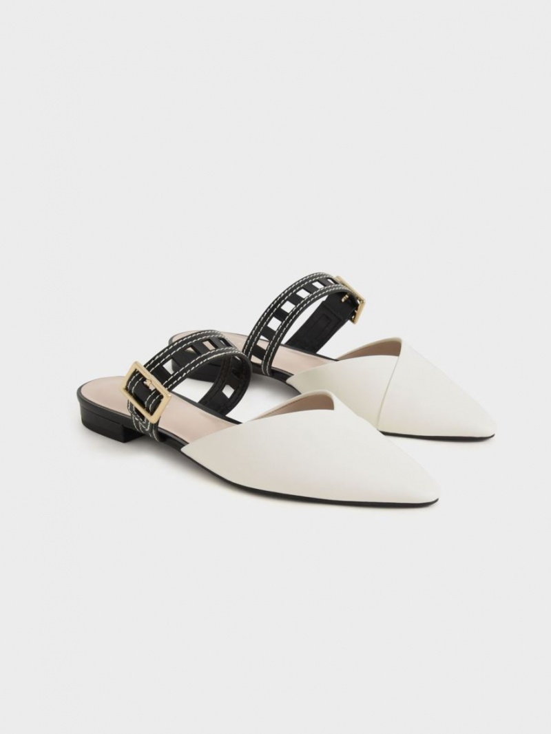 Γοβεσ Charles And Keith Sepphe Cut-Out λουρακια φλατ Mule ασπρα | 41520-NKMO