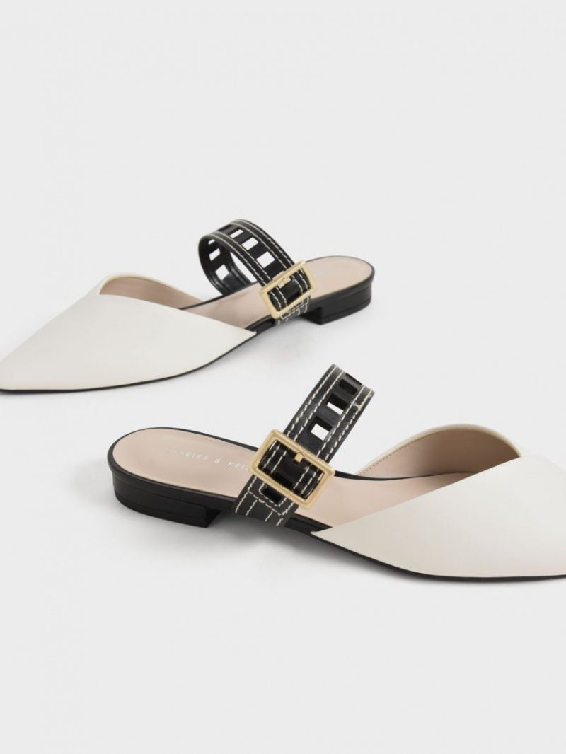 Γοβεσ Charles And Keith Sepphe Cut-Out λουρακια φλατ Mule ασπρα | 41520-NKMO