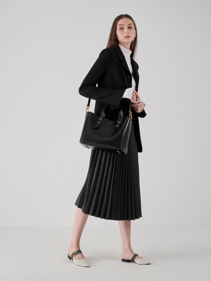 Γοβεσ Charles And Keith Sepphe Cut-Out λουρακια φλατ Mule ασπρα | 41520-NKMO