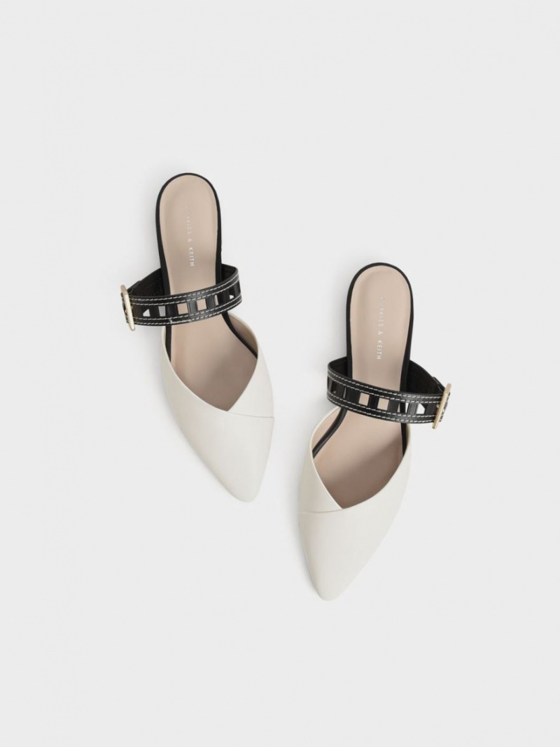 Γοβεσ Charles And Keith Sepphe Cut-Out λουρακια φλατ Mule ασπρα | 41520-NKMO