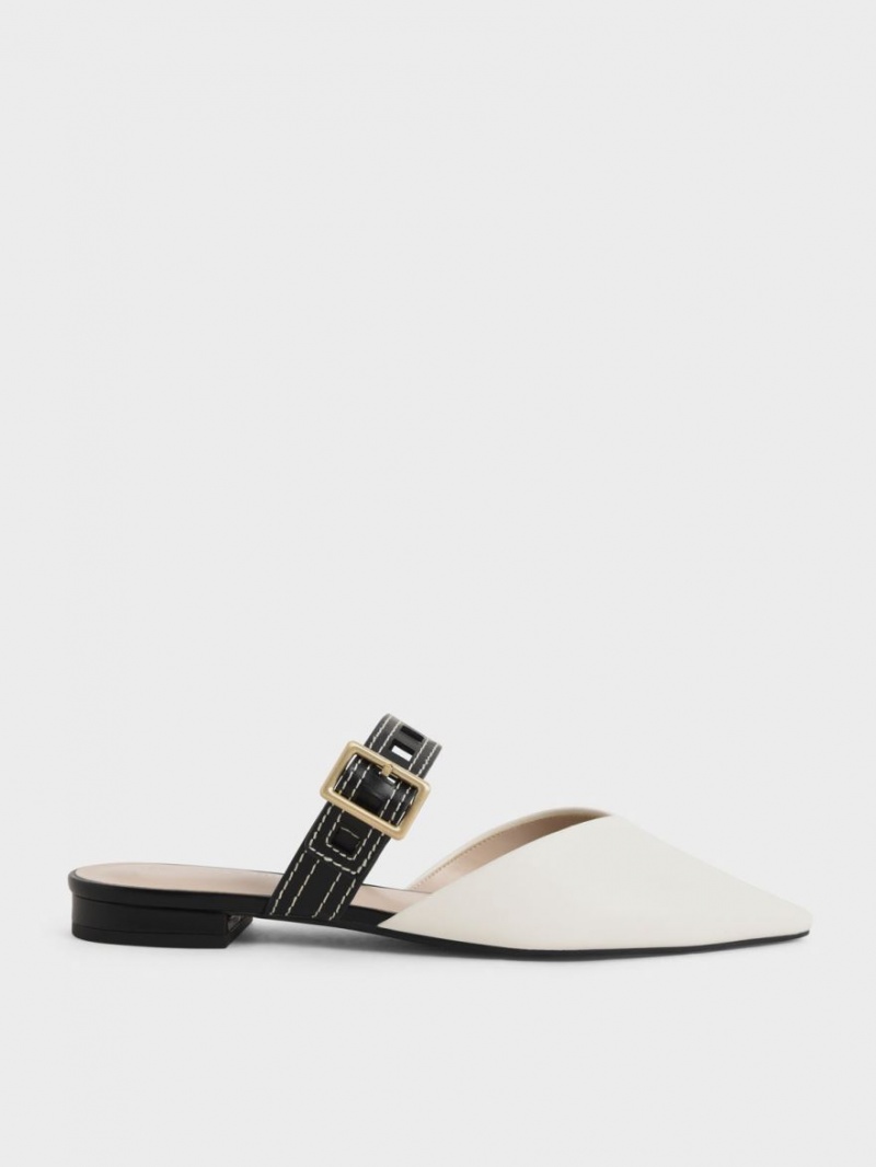 Γοβεσ Charles And Keith Sepphe Cut-Out λουρακια φλατ Mule ασπρα | 41520-NKMO