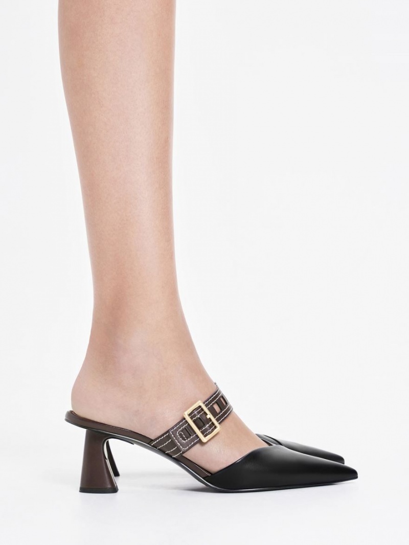 Γοβεσ Charles And Keith Sepphe Cut-Out λουρακια με τακουνι Mule μαυρα | 92510-BYXC