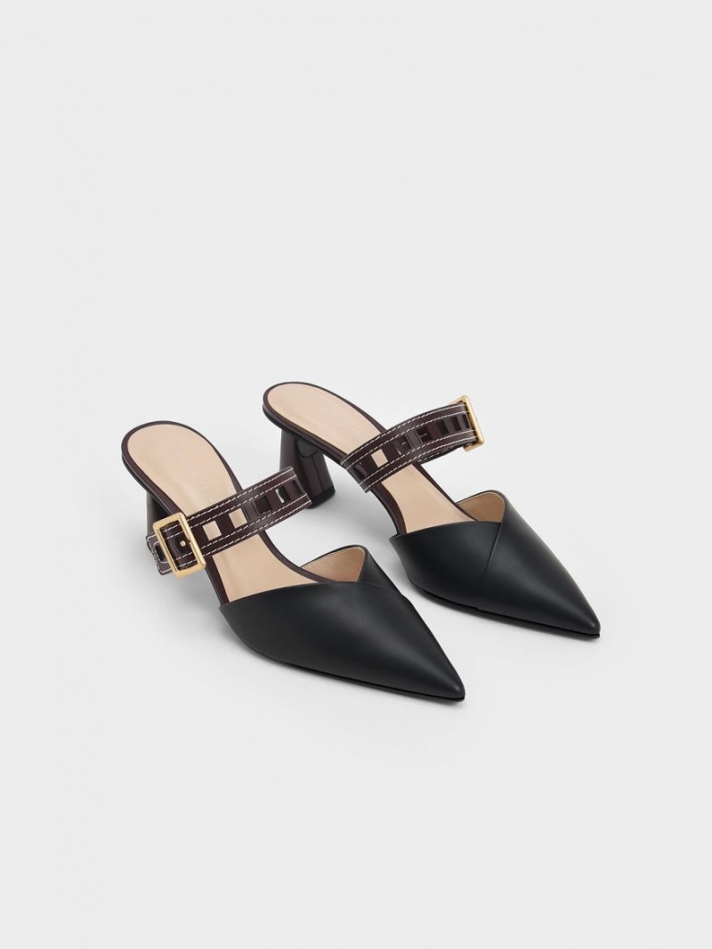 Γοβεσ Charles And Keith Sepphe Cut-Out λουρακια με τακουνι Mule μαυρα | 92510-BYXC
