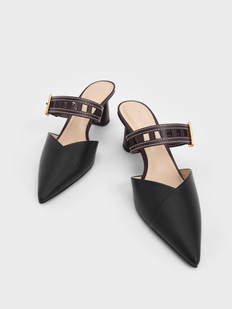 Γοβεσ Charles And Keith Sepphe Cut-Out λουρακια με τακουνι Mule μαυρα | 92510-BYXC