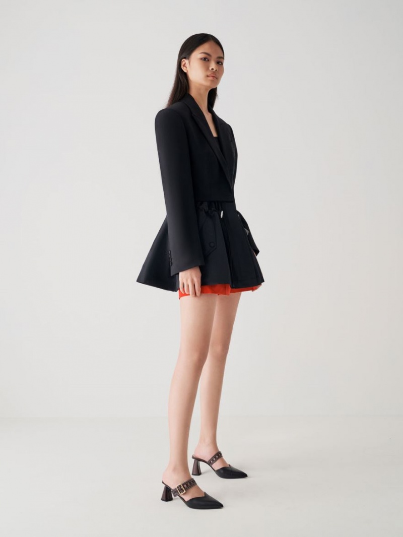 Γοβεσ Charles And Keith Sepphe Cut-Out λουρακια με τακουνι Mule μαυρα | 92510-BYXC