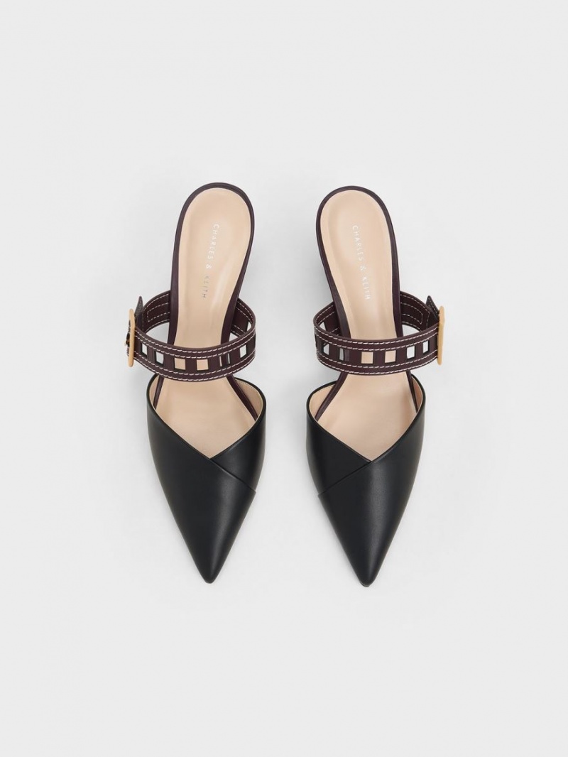 Γοβεσ Charles And Keith Sepphe Cut-Out λουρακια με τακουνι Mule μαυρα | 92510-BYXC