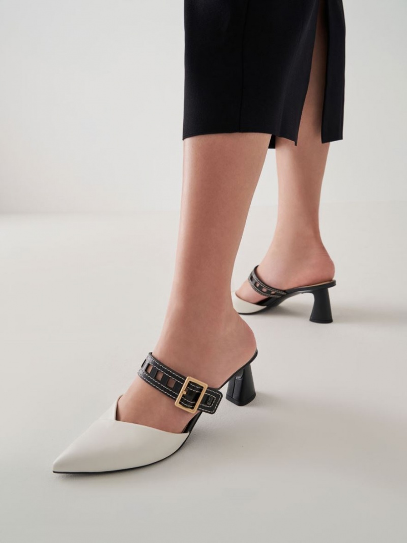 Γοβεσ Charles And Keith Sepphe Cut-Out λουρακια με τακουνι Mule ασπρα | 16752-IDYE