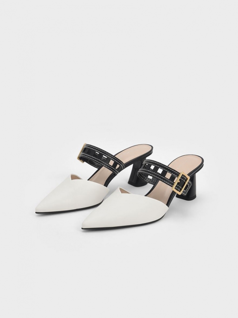 Γοβεσ Charles And Keith Sepphe Cut-Out λουρακια με τακουνι Mule ασπρα | 16752-IDYE