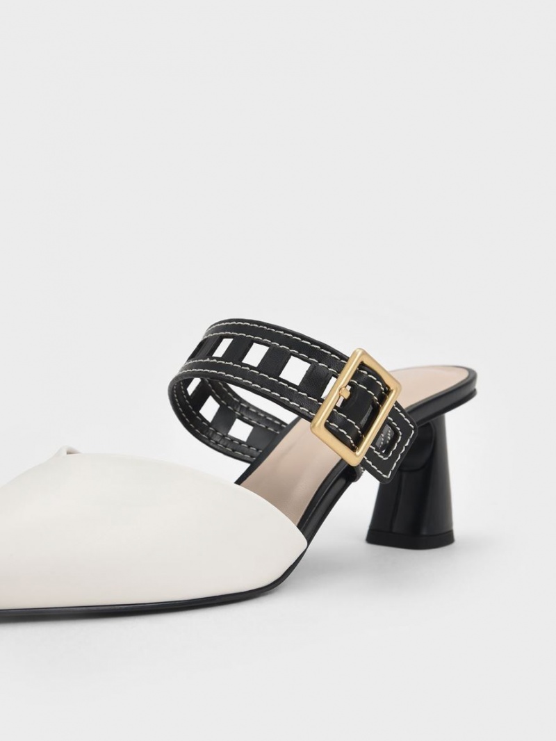 Γοβεσ Charles And Keith Sepphe Cut-Out λουρακια με τακουνι Mule ασπρα | 16752-IDYE