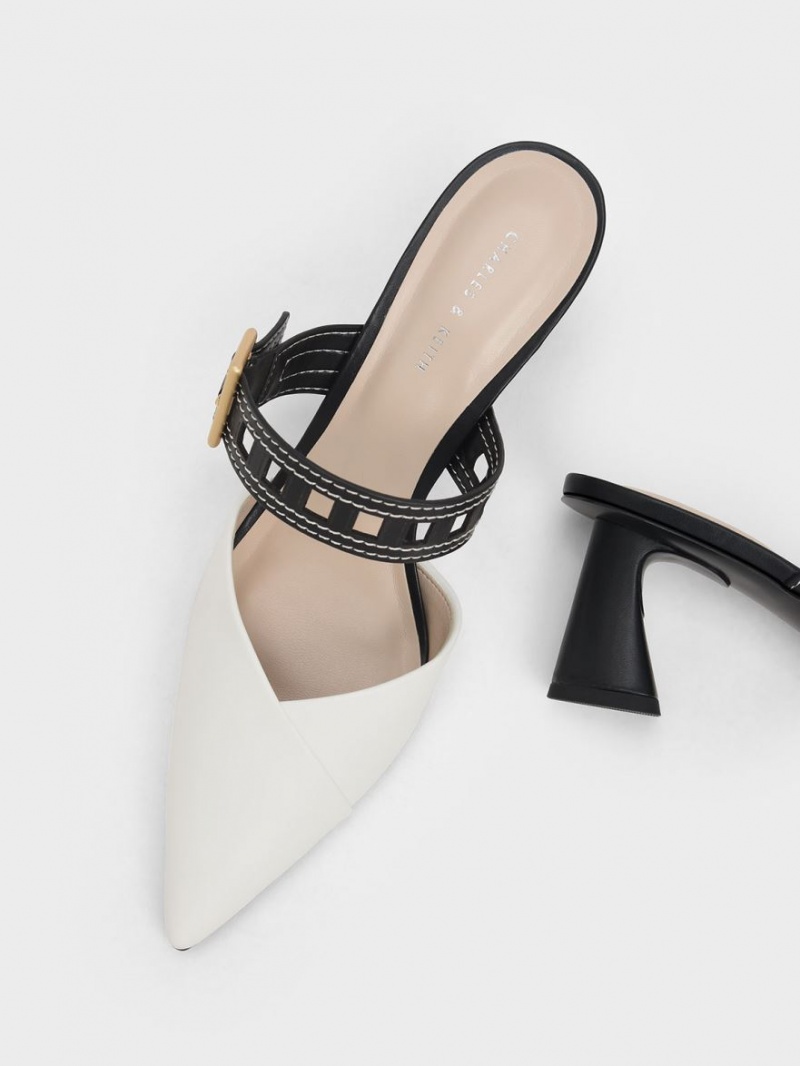Γοβεσ Charles And Keith Sepphe Cut-Out λουρακια με τακουνι Mule ασπρα | 16752-IDYE