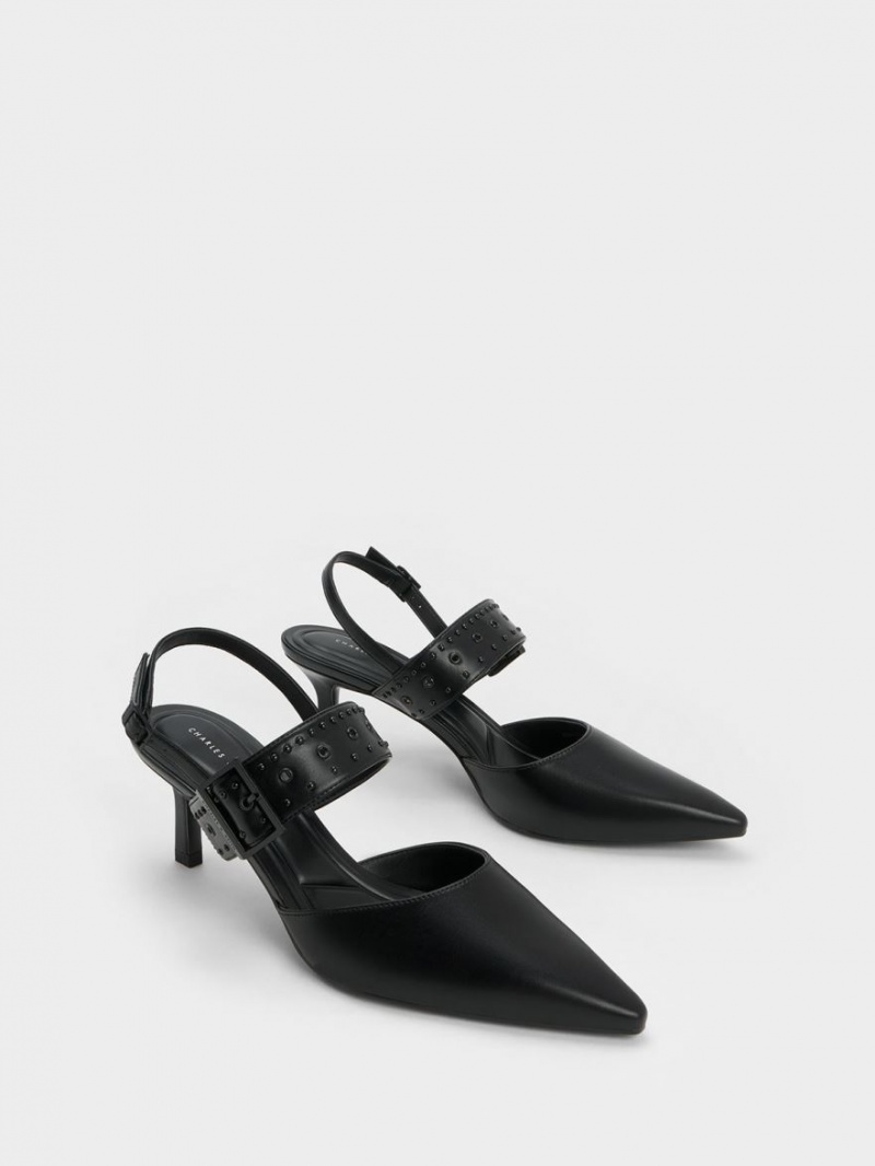Γοβεσ Charles And Keith Sepphe Grommet Slingback μαυρα | 60713-JSLF