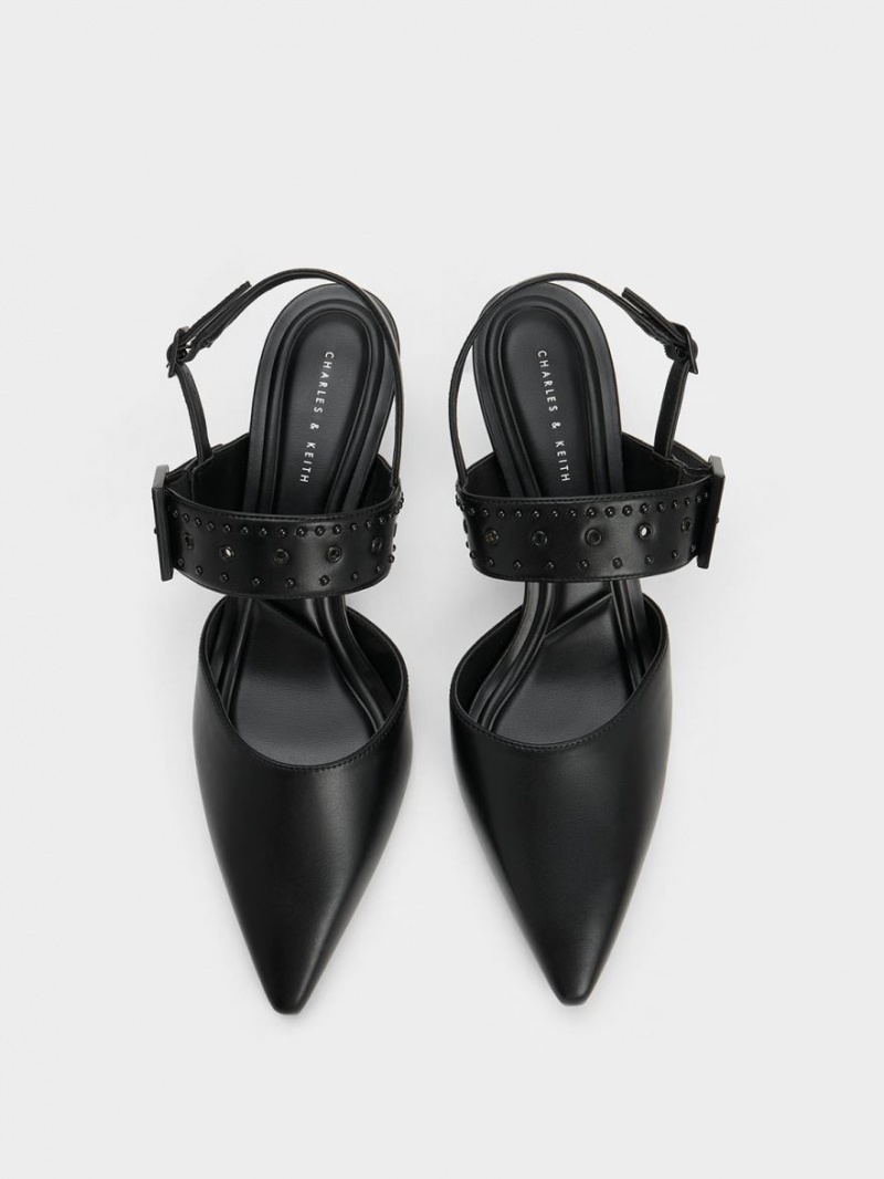 Γοβεσ Charles And Keith Sepphe Grommet Slingback μαυρα | 60713-JSLF