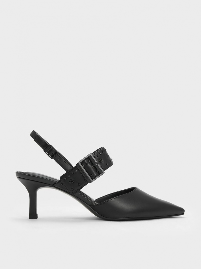 Γοβεσ Charles And Keith Sepphe Grommet Slingback μαυρα | 60713-JSLF