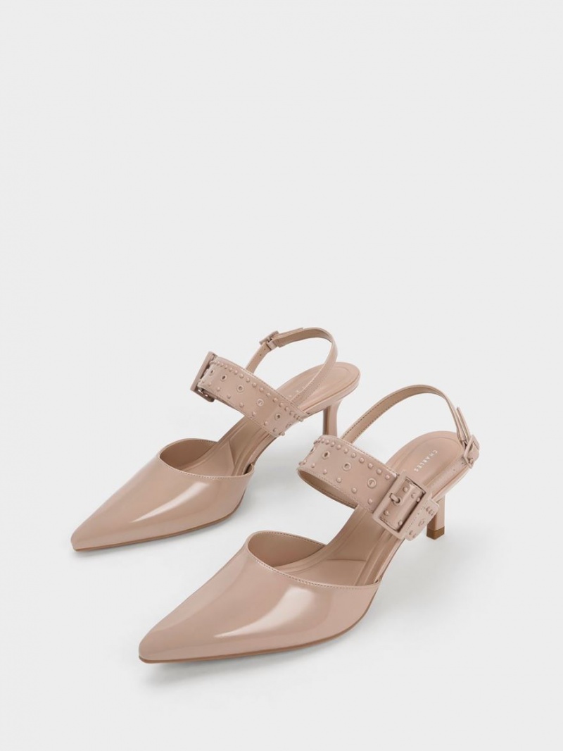 Γοβεσ Charles And Keith Sepphe Grommet λουστρινι Slingback Μπεζ | 90714-EZXV