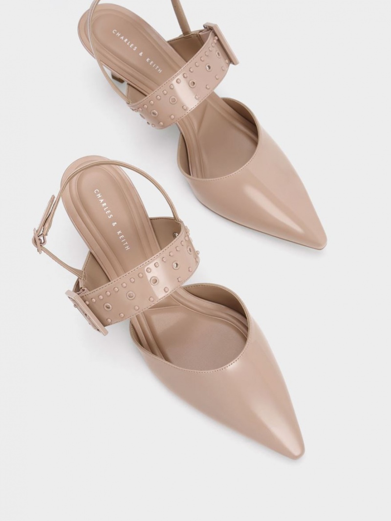 Γοβεσ Charles And Keith Sepphe Grommet λουστρινι Slingback Μπεζ | 90714-EZXV