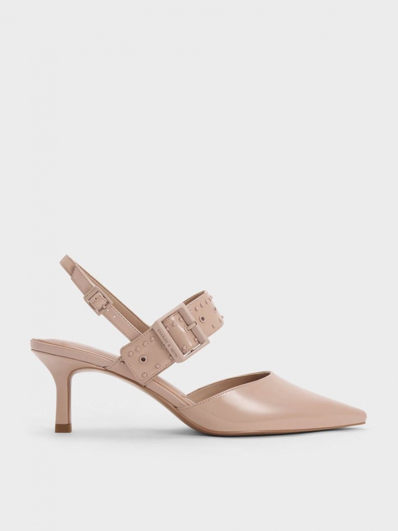 Γοβεσ Charles And Keith Sepphe Grommet λουστρινι Slingback Μπεζ | 90714-EZXV