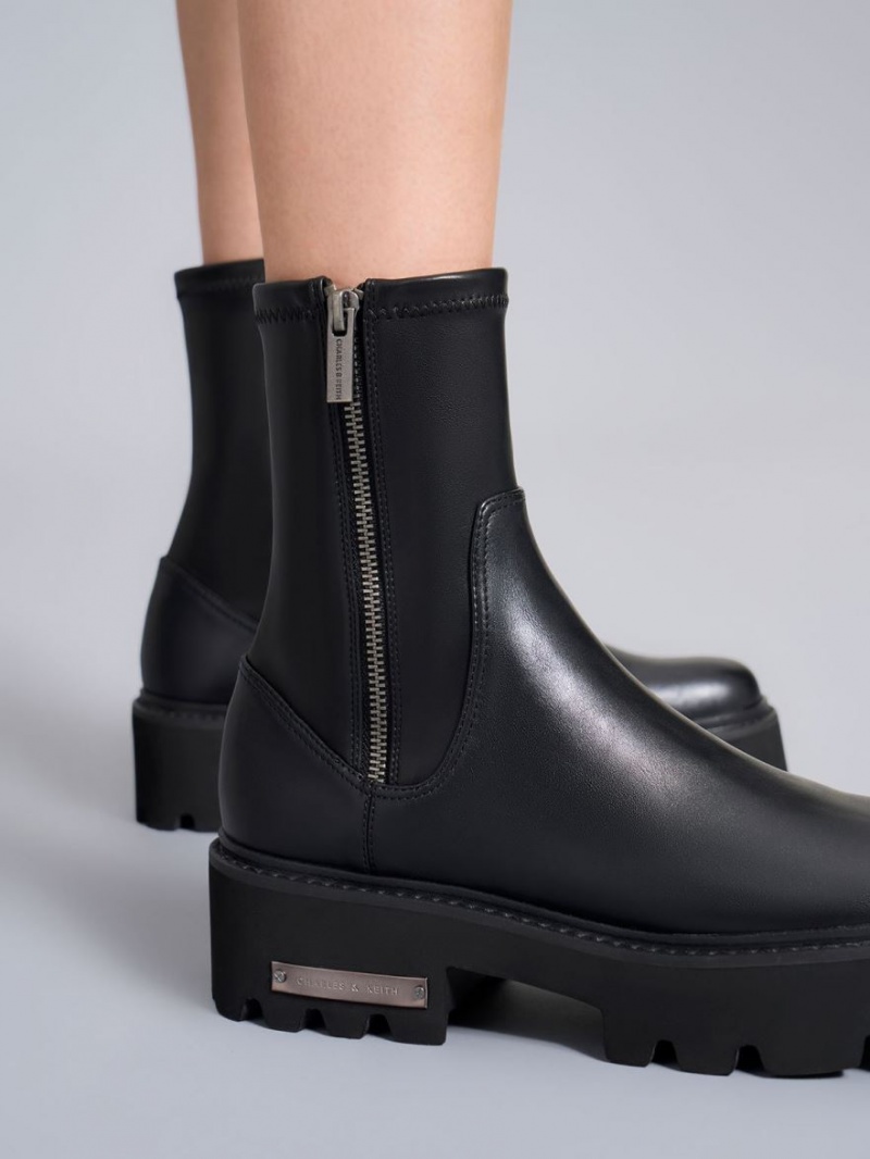 Μποτακια Charles And Keith Side-Zip μαυρα | 86239-QDAG