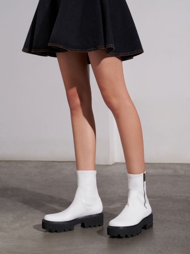 Μποτακια Charles And Keith Side-Zip ασπρα | 87392-HZDR