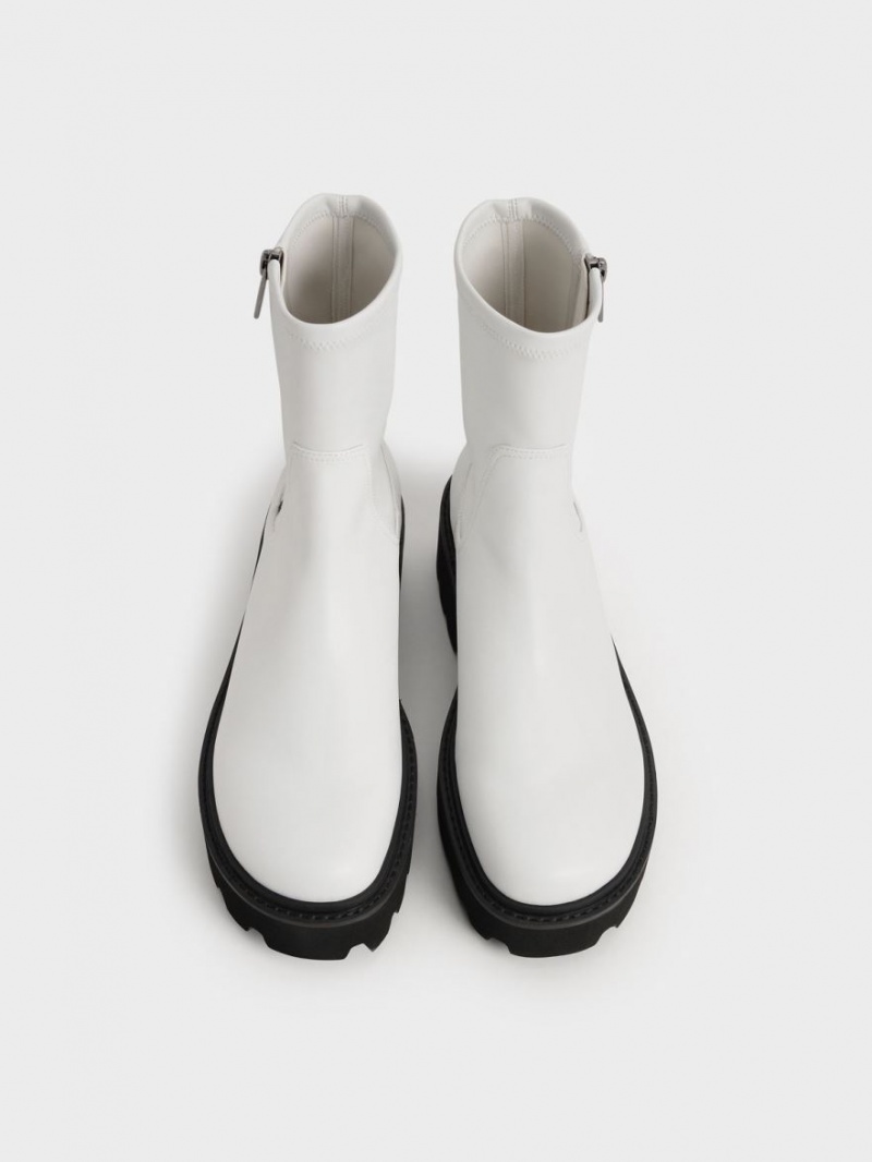 Μποτακια Charles And Keith Side-Zip ασπρα | 87392-HZDR