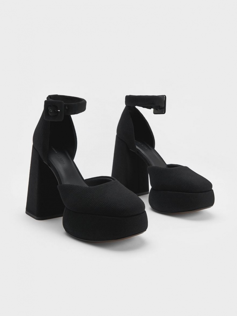 Γοβεσ Charles And Keith Sinead Woven Buckled D'Orsay flatforms μαυρα | 86359-AXGL