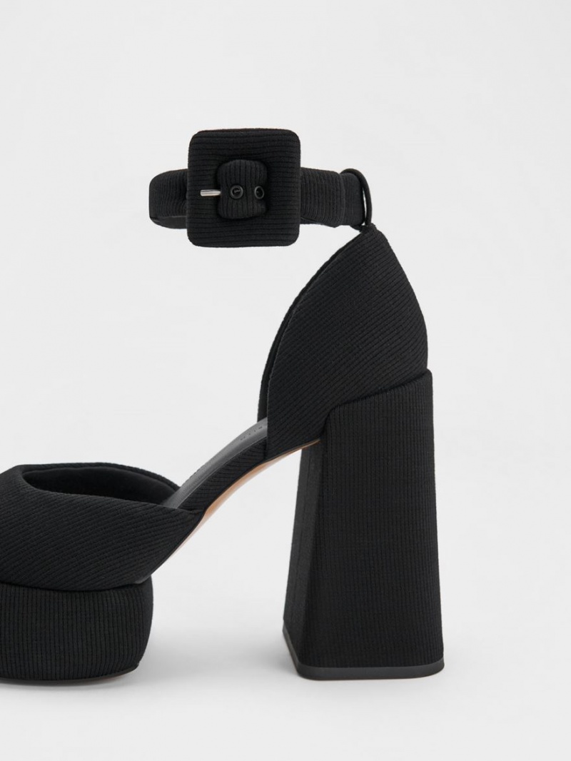 Γοβεσ Charles And Keith Sinead Woven Buckled D'Orsay flatforms μαυρα | 86359-AXGL