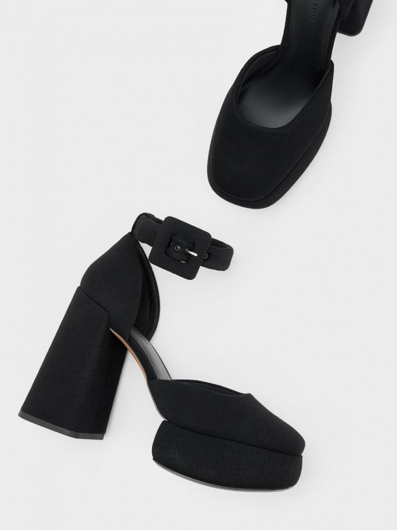 Γοβεσ Charles And Keith Sinead Woven Buckled D'Orsay flatforms μαυρα | 86359-AXGL