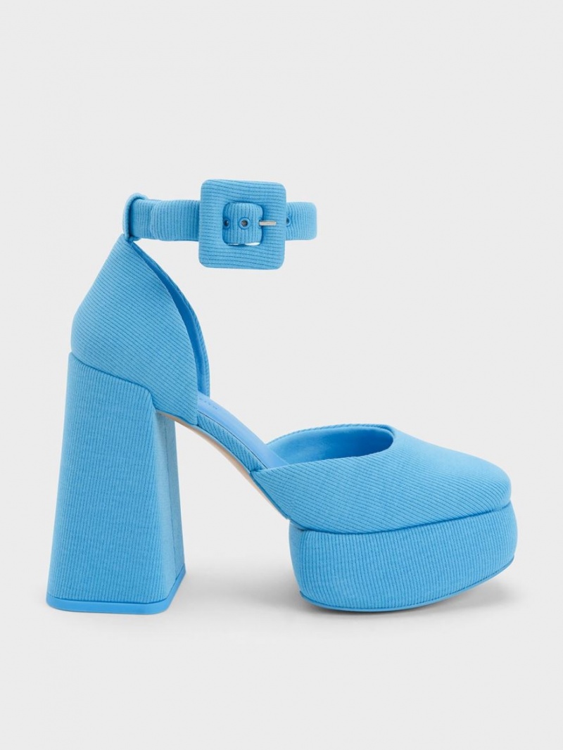 Γοβεσ Charles And Keith Sinead Woven Buckled D'Orsay flatforms μπλε | 79362-NTOA