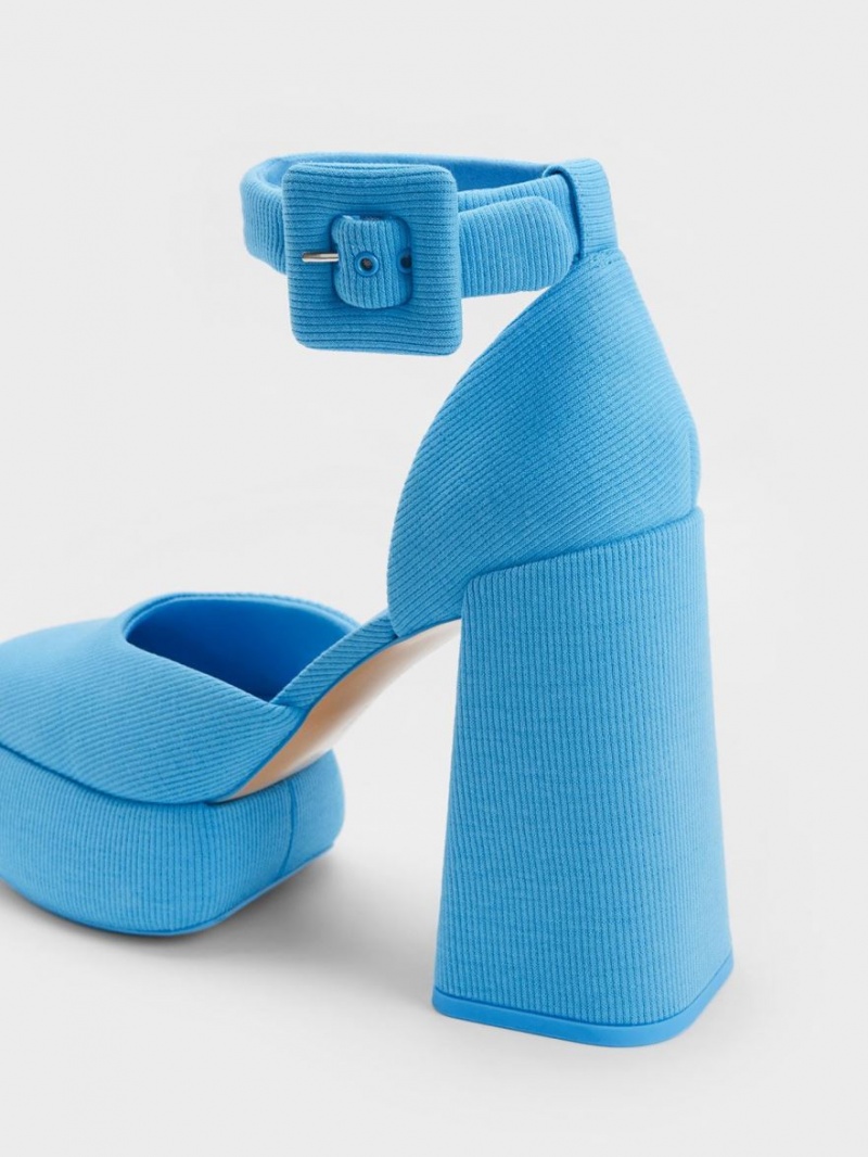 Γοβεσ Charles And Keith Sinead Woven Buckled D'Orsay flatforms μπλε | 79362-NTOA