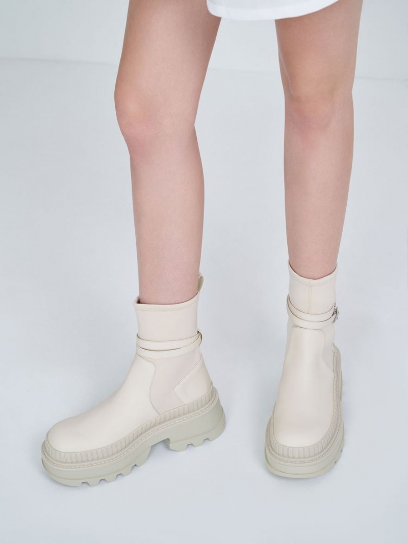 Μποτακια Charles And Keith Slip-On flatforms ασπρα | 41792-CQOB