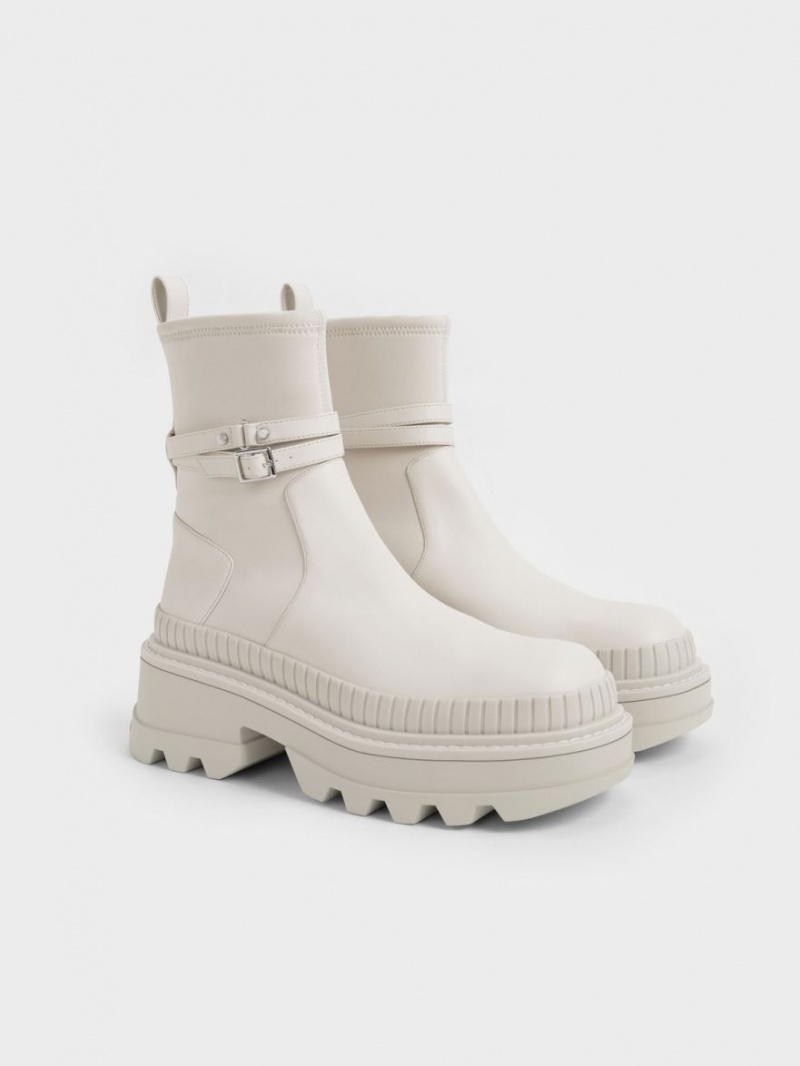 Μποτακια Charles And Keith Slip-On flatforms ασπρα | 41792-CQOB