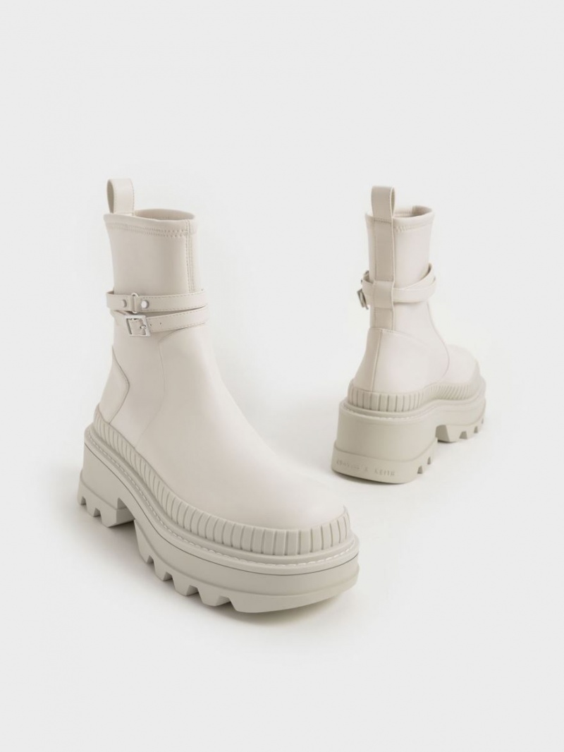 Μποτακια Charles And Keith Slip-On flatforms ασπρα | 41792-CQOB