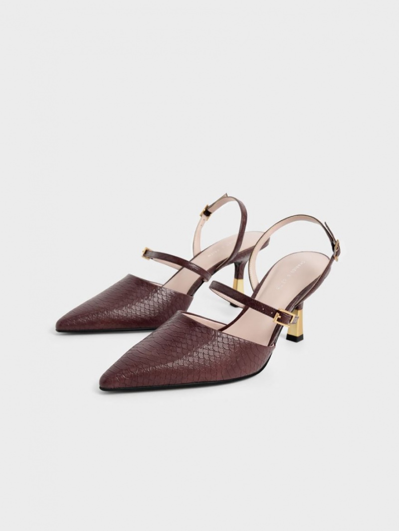 Γοβεσ Charles And Keith Snake-Print Double λουρακια Slingback καφε | 36254-VGPH