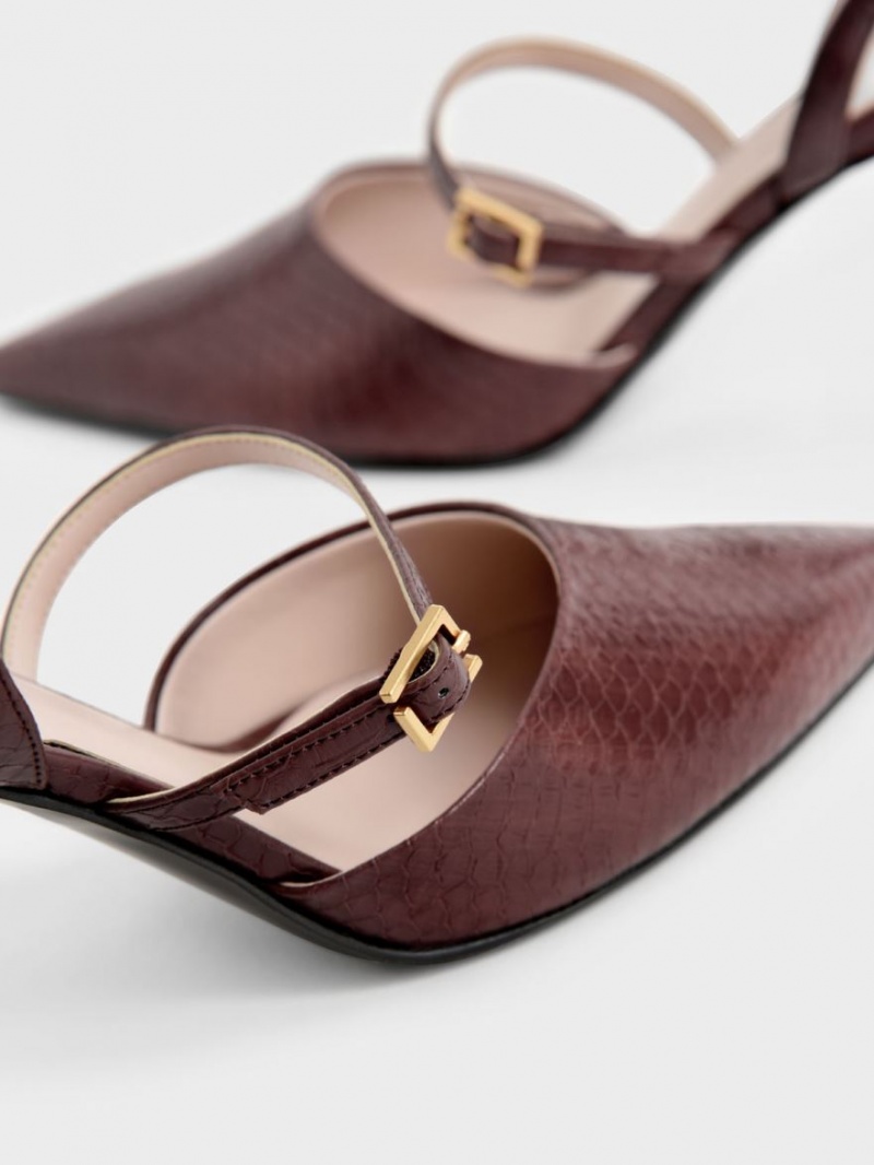 Γοβεσ Charles And Keith Snake-Print Double λουρακια Slingback καφε | 36254-VGPH