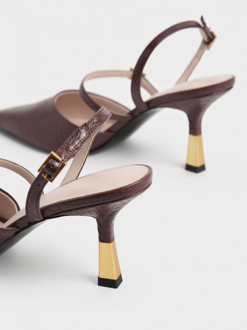 Γοβεσ Charles And Keith Snake-Print Double λουρακια Slingback καφε | 36254-VGPH