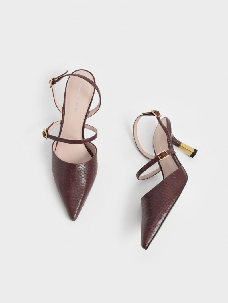 Γοβεσ Charles And Keith Snake-Print Double λουρακια Slingback καφε | 36254-VGPH